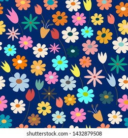 Seamless pattern with abstract flowers. Creative floral surface design. Vector background