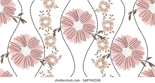 Seamless pattern with abstract flowers. Creative color floral surface design. Vector background.

