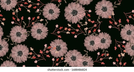 Seamless pattern with abstract flowers. Creative color floral surface design. Vector background.
