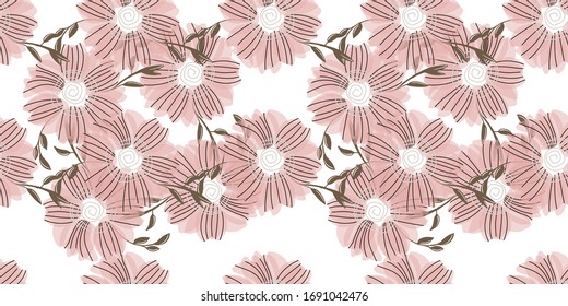 Seamless pattern with abstract flowers. Creative color floral surface design. Vector background.
