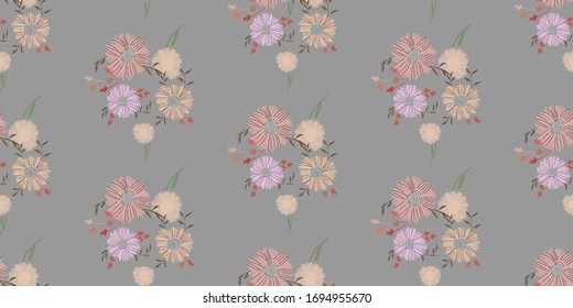Seamless pattern with abstract flowers. Creative color floral surface design. Vector