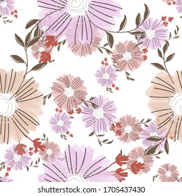 Seamless pattern with abstract flowers. Creative color floral surface design. Vector