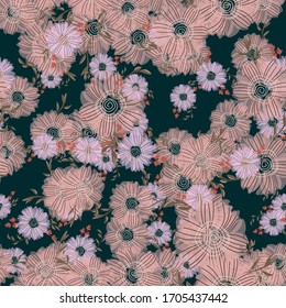 Seamless pattern with abstract flowers. Creative color floral surface design. Vector