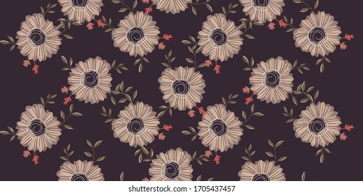 Seamless pattern with abstract flowers. Creative color floral surface design. Vector