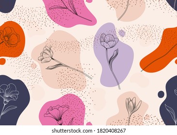 Seamless pattern with abstract flowers. Creative floral surface design. Vector background