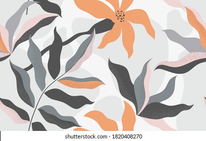 Seamless pattern with abstract flowers. Creative floral surface design. Vector background