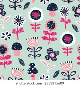 Seamless pattern with abstract flowers. Creative floral surface design. Vector design for paper, cover, fabric interior decor.