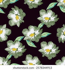 Seamless pattern with abstract flowers. Creative floral surface design. Vector background
