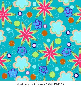 Patrón sin foco de flores abstractas en diferentes tonos sobre un fondo azul para los textiles.