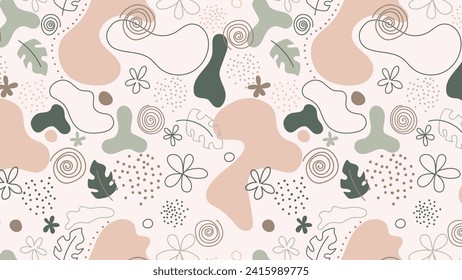 Seamless pattern with abstract flowers and dots. Creative floral background.Boho style.