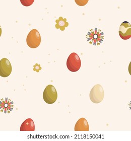 Seamless pattern with abstract flowers eggs, Happy easter background, digital paper, wrapping.