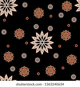 Seamless pattern with abstract flowers in ethnic style. Print for fabric, wrapping design. Beautiful collection.
