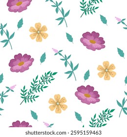 Seamless pattern with abstract flowers, floral endless ornament on white background. . Vector illustration