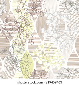 Seamless pattern of abstract flowers. Hand-drawn floral background.