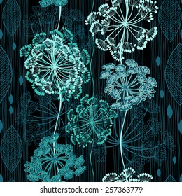 Seamless pattern of abstract flowers. Hand-drawn floral background.