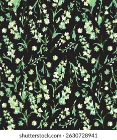 Nahtloses Muster abstrakter Blumen. Die Abbildung ist in dunklen Farben gezeichnet. Ein wiederkehrendes Motiv trockener Pflanzen.