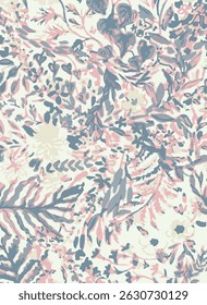 Seamless pattern of abstract flowers. The illustration is drawn in dark colors. A recurring motif of dry plants.