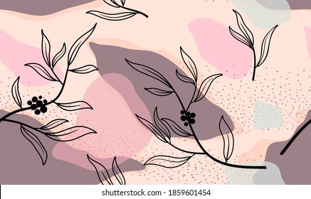 Seamless Pattern With Abstract Flowers And Leave. Creative Floral Surface Design. Vector Background