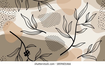 Seamless pattern with abstract flowers and leave. Creative floral surface design. Vector background