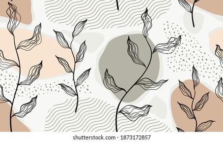 Seamless pattern with abstract flowers and leave. Creative floral surface design. Vector background