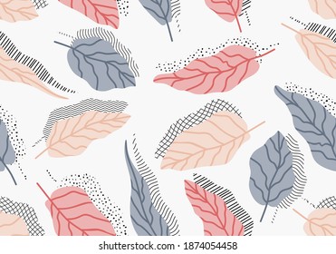 Seamless pattern with abstract flowers and leave. Creative floral surface design. Vector background