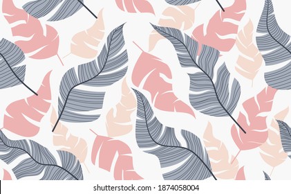 Seamless pattern with abstract flowers and leave. Creative floral surface design. Vector background