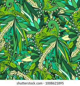 Seamless pattern with abstract flowers and leaves