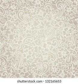 Seamless pattern with abstract flowers, leaves and curls