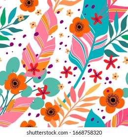 Seamless pattern with abstract flowers and leaves
