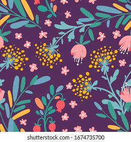 Seamless pattern with abstract flowers and leaves