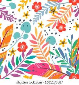 Seamless pattern with abstract flowers and leaves