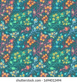 Seamless pattern with abstract flowers and leaves