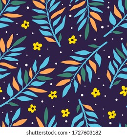 Seamless pattern with abstract flowers and leaves