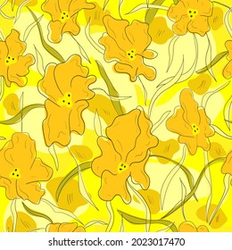 Seamless pattern with abstract flowers and leaves