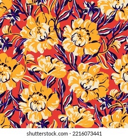 Seamless pattern with abstract flowers and leaves. Vector