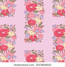 Seamless pattern with abstract flowers, leaves, and organic shapes in soft colors. Decorative flat vector illustration. Modern hand-drawn design. Perfect for wallpaper, textile, and surface decoration