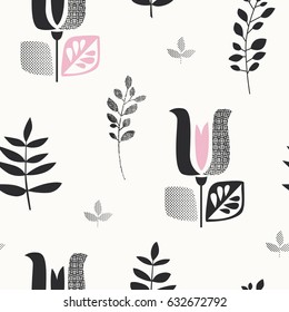 seamless pattern with abstract flowers and leaves
