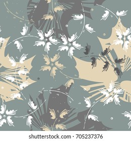 Seamless pattern with abstract flowers and leaves. Template can be used for tile, linen, covers, pillow designs, rugs and more creative ideas. 