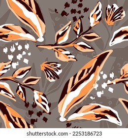 Seamless pattern with abstract flowers and leopard animal print. Creative texture for fabric, wrapping, textile, wallpaper, apparel. Vector illustration background