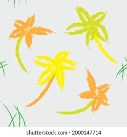 Seamless pattern of an abstract flowers and lines in white background. Vector illustration.