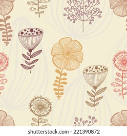Seamless pattern with abstract flowers nature hand drawn