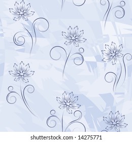Seamless pattern with  abstract flowers on dark blue background (can be repeated and scaled in any size)