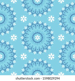 seamless pattern with abstract flowers on a blue background. Vector stock illustration for printing and design
