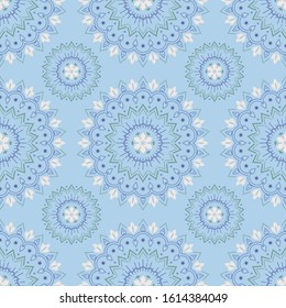 seamless pattern with abstract flowers on a blue background. Vector stock illustration for printing and design