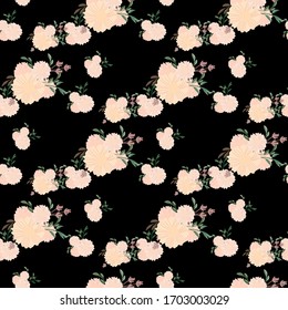 Seamless pattern with abstract flowers on darck Vector background. Creative color floral surface design.