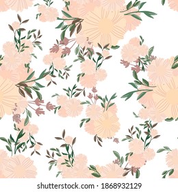Seamless pattern with abstract flowers on darck Vector background. Creative color floral surface design.