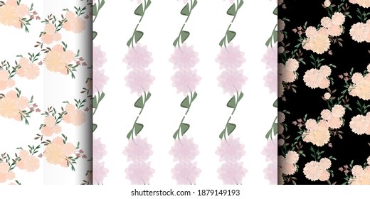 Seamless pattern with abstract flowers on darck Vector background. Creative color floral surface design.