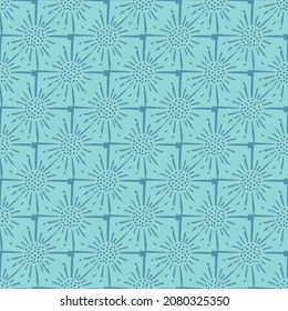Seamless pattern abstract flowers on bright blue background. Vintage texture of plants for textile design. Geometric template print for any purpose. Simple vector fabric ornament.