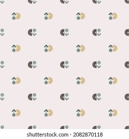 Seamless pattern abstract flowers on light pink background. Minimalist pink textured of plants for textile design. Geometric template print for any purpose. Simple vector fabric ornament.