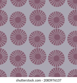 Seamless pattern abstract flowers on gray background. Vintage pink texture of plants for textile design. Geometric template print for any purpose. Simple vector fabric ornament.